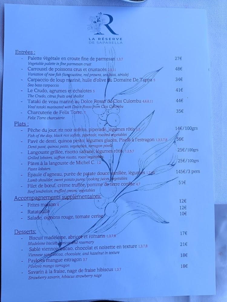 La Réserve de Saparella - Menu Image 1